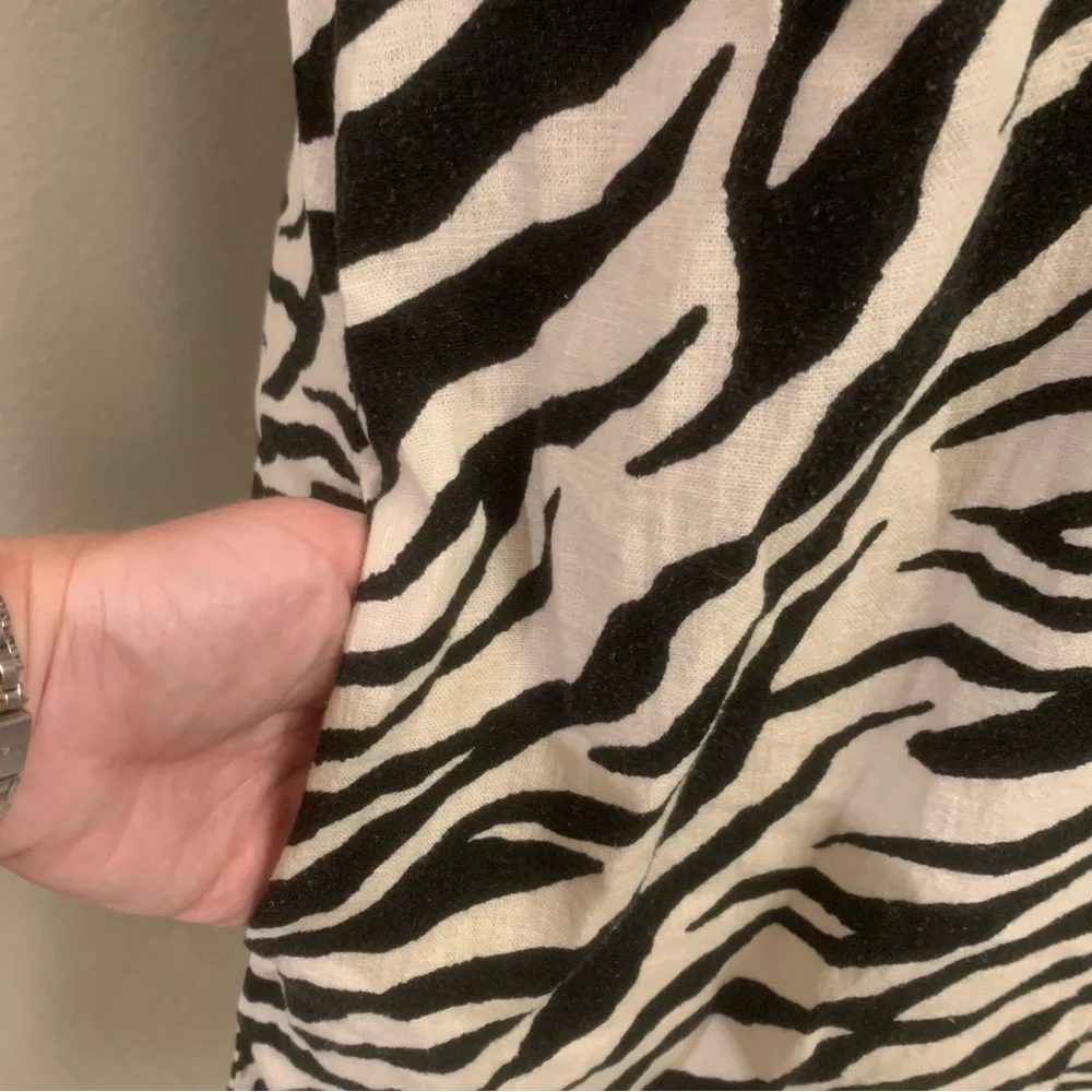 A New Day M Linen Blend Black & White Zebra Print Mini Swing Dress Sundress